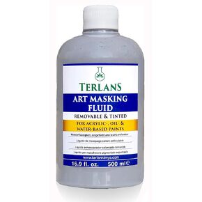 TERLANS Art Masking Fluid | 16.8 fl.oz. (500 ml) | Easy Removable & Tinted | for Acrylic- Oil- and Water-Based Paints in Kuwait