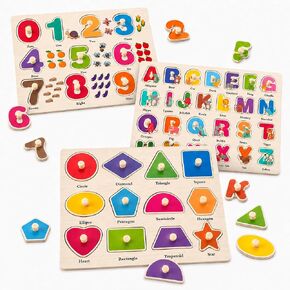 Wooden Puzzles for Kids Ages 3-5, 3 Pack ABC Number and Shape Learning Toys in Saudi Arabia
