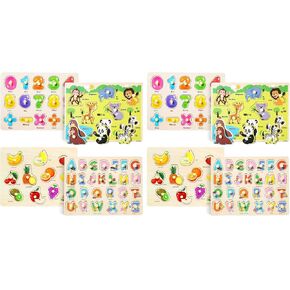 GRINNNIE Wooden Peg Puzzle for Toddlers 3 4 5 Years Old, 4 PCS Montessori Educational Learning Puzzles Set-Numbers, Letters, Animals and Fruits, Great Preschool Gifts for Girls and Boys in Kuwait