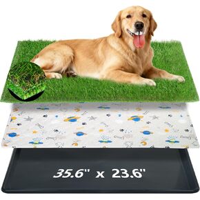 Reusable Dog Loo System with Artificial Grass Turf&Pee Pads&Tray, for Puppy Potty Training is Portable&Easy to Clean,35x23in Large Dog Litter Box Toilet for Indoor/Outdoor use（Extra Large） in Kuwait