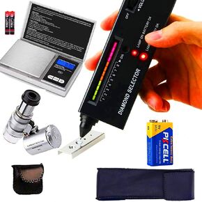 Diamond Tester Pen,High Accuracy Jewelry Diamond Tester+200g/0.01g Mini Jewelry Scale+60X Mini LED Magnifying, Professional Diamond Selector for Novice and Expert(Diamond Tester +) in Kuwait