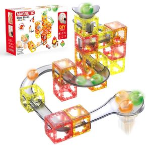 Hugeway 50Pcs Marble Run with Race Track Rolling Ball Set with Magnetic Brackets,Tiles and Marble Tracks,3-in-1 Building Blocks Kit,STEM Learning Toy Gift for Indoor Activity Boys Girls Aged 3+ Kids. in Kuwait