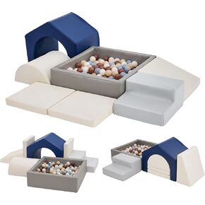 Soft Foam Climbing Blocks Set for Toddlers – 7-Piece Square Ball Pit & Play Structure with Light Wood Grain Leather, Indoor Soft Play Gym, Montessori Activity Toys for Kids(82.7"×26.8"×18.5") in Kuwait
