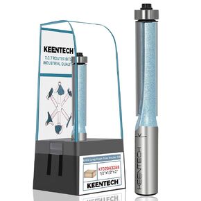 KEENTECH Extra Long Flush Trim Router Bits with 1/2" Shank, 1/2" Cutting Diameter, 1-1/2" Cutting Depth, C4 Carbide Grade Tipped Flush Trim Bit for Woodworking Beginner and Experts, Blue (KT02042488) in Saudi Arabia