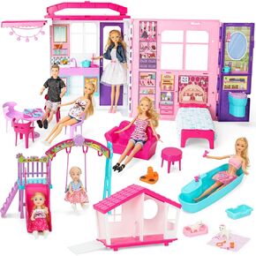 Style Shine Foldable 1-Story Dollhouse, Doll House Playset for Kid Age 3-10 in Kuwait