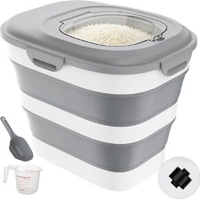 Rice Storage Container, 20 to 50Lbs Collapsible Airtight Rice Container, 30 Lbs Dog Food Storage Container with Wheels, Cup and Scoop, Food Dispenser Bin for Flour, Cereal, Flour, Cat, Bird, Pet in Saudi Arabia