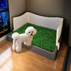 Oneluck Dog Litter Box with Grass pad，3 Leak-Proof Walls,30" x 22" Indoor Puppy Pee Pad Holder,Protection Wall Every Side for No Leak, Spill, Accident，Grey (Large) in Kuwait