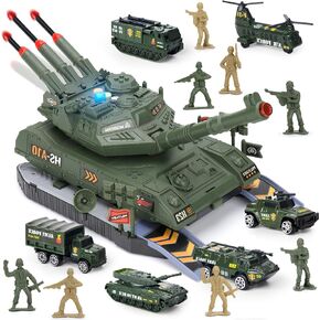 Youlechen 6-Piece Die-Cast Army Tank Set for Boys 3-6, with 8 Soldier Figures, Military Toys with Light & Sound, Launchable Missile Tanks in Kuwait