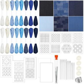 52PCS Sashiko Embroidery Kit for Beginner with 2 Types of Stencil in Kuwait