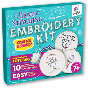 CraftLab Embroidery Kit for Kids - Beginner Sewing Kit with 10 Projects, Hoops, Thread, Patterns in Kuwait
