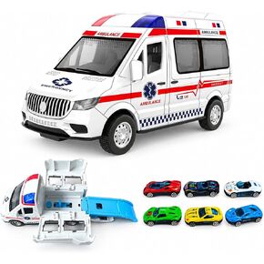 Transforming Ambulance Toy Car for Kids, Launch Track Racing Set with6 Cars in Kuwait
