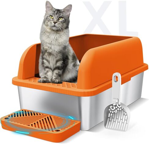 Suzzipaws XL Enclosed Stainless Steel Cat Litter Box for Big Cats in Saudi Arabia