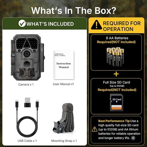 Trail Camera P80 Pro, WiFi Bluetooth, Super-Low-Light Sensitivity, 120° View Angle, 48MP 1296p Game Camera, No Glow Night Vision, Motion Activated, Waterproof in Kuwait