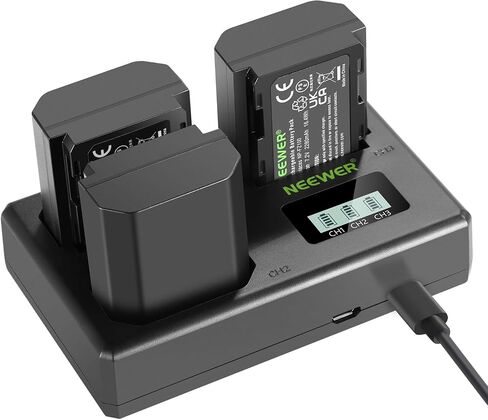 نيوير مجموعة بطاريات وشاحن NP-FZ100 بديلة 3 قطع 2280mAh NP-FZ100 وشاحن USB ثلاثي الفتحات متوافق مع سوني FX3, FX30, A1, A9, A9 II, A7R IV, A7S III, A7 III, A7 IV, A6600, A7C in Kuwait