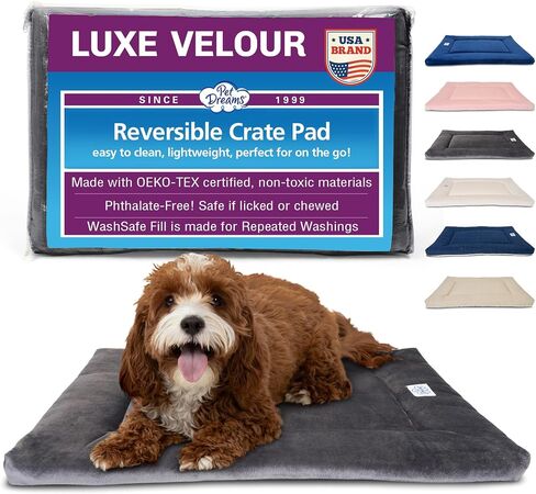 Pet Dreams Dog Crate Pad - Washable Kennel Mat, Crate Pads for Dog Cages, Non-Toxic, Flat Indoor Cat Bed, Fits iCrate 18, 24, 30, 36, 42, 48 Inches (Grey, Medium, 30") in Kuwait