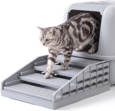 Litter Box Step Cat Ramp Litter Catcher for Cat Litter Boxes Height Adjustable Litter Mat for Small and Senior Cats Washable Water-Proof - Grey in Saudi Arabia