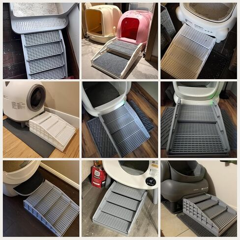 Litter Box Step Cat Ramp Litter Catcher for Cat Litter Boxes Height Adjustable Litter Mat for Small and Senior Cats Washable Water-Proof - Grey in Saudi Arabia