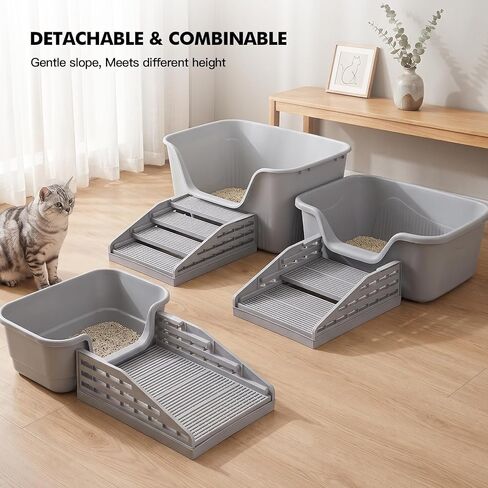 Litter Box Step Cat Ramp Litter Catcher for Cat Litter Boxes Height Adjustable Litter Mat for Small and Senior Cats Washable Water-Proof - Grey in Saudi Arabia