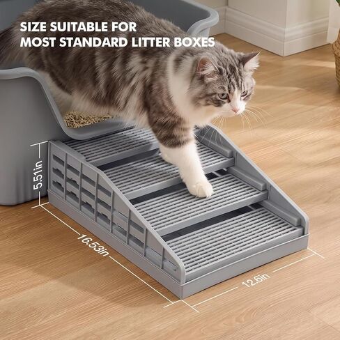 Litter Box Step Cat Ramp Litter Catcher for Cat Litter Boxes Height Adjustable Litter Mat for Small and Senior Cats Washable Water-Proof - Grey in Saudi Arabia