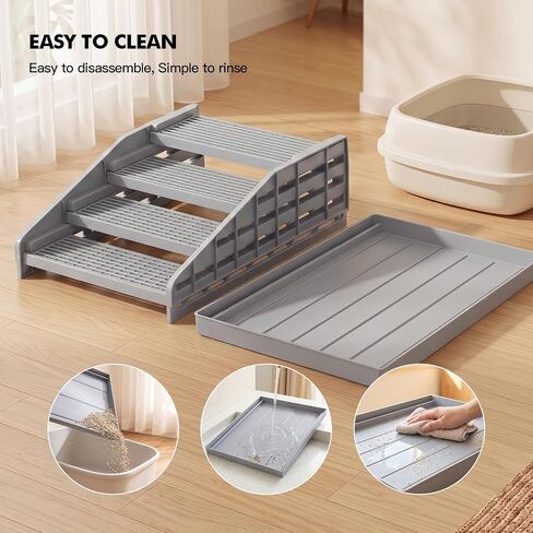 Litter Box Step Cat Ramp Litter Catcher for Cat Litter Boxes Height Adjustable Litter Mat for Small and Senior Cats Washable Water-Proof - Grey in Saudi Arabia