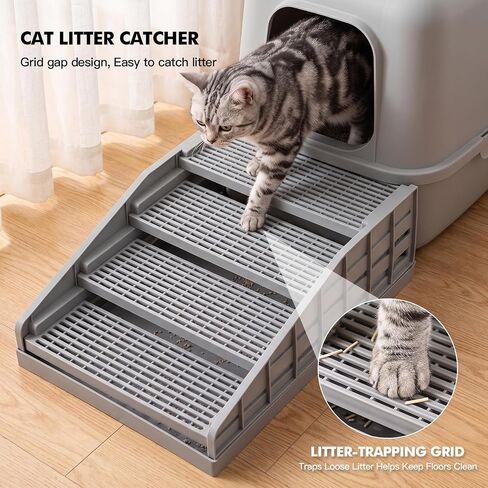 Litter Box Step Cat Ramp Litter Catcher for Cat Litter Boxes Height Adjustable Litter Mat for Small and Senior Cats Washable Water-Proof - Grey in Saudi Arabia
