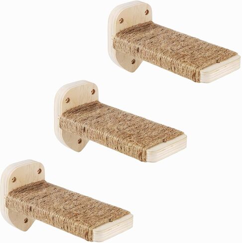 3-in-1 Cat Climbing Wall Steps with Hemp Rope, Shelves and Perches, Scratching Pads for Cats Playing and Climbing (Wood) in Kuwait