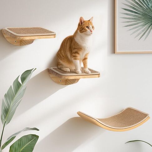 Cat Wall Shelves with Sisal Mat, Cat Wall Furniture Steps for All Breeds in Kuwait