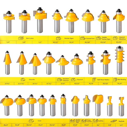 MEIGGTOOL 70PCS 1/2 Inch Shank Router Bit Set Door Window Bites with Tungsten Carbide Tips for Use On Wood, Metal, Plastic in Kuwait