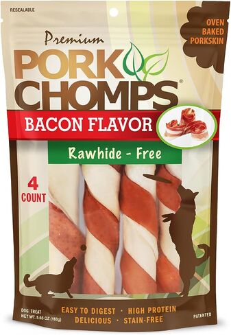 Pork Chomps Roasted Pork Skin Dog Chews, Long Lasting 6in Twists, 15 Count in Saudi Arabia