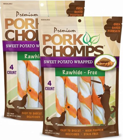 Pork Chomps Roasted Pork Skin Dog Chews, Long Lasting 6in Twists, 15 Count in Kuwait