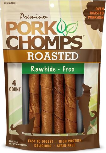Pork Chomps Roasted Pork Skin Dog Chews, Long Lasting 6in Twists, 15 Count in Kuwait
