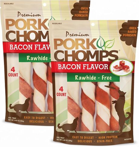 Pork Chomps Roasted Pork Skin Dog Chews, Long Lasting 6in Twists, 15 Count in Kuwait