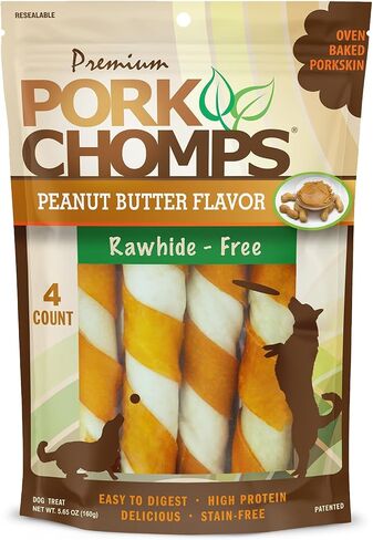 Pork Chomps Roasted Pork Skin Dog Chews, Long Lasting 6in Twists, 15 Count in Kuwait