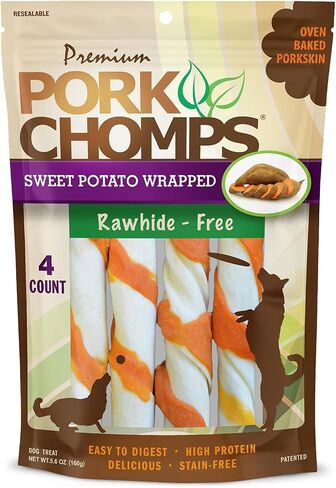 Pork Chomps Roasted Pork Skin Dog Chews, Long Lasting 6in Twists, 15 Count in Kuwait