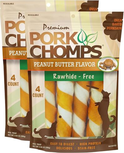 Pork Chomps Roasted Pork Skin Dog Chews, Long Lasting 6in Twists, 15 Count in Kuwait