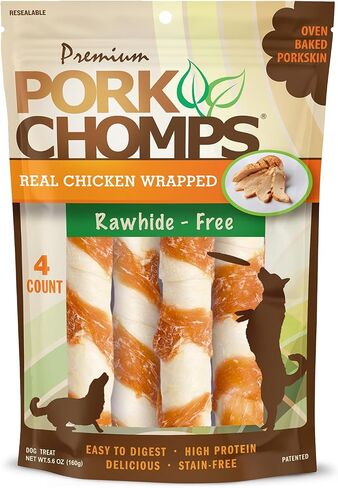 Pork Chomps Roasted Pork Skin Dog Chews, Long Lasting 6in Twists, 15 Count in Kuwait