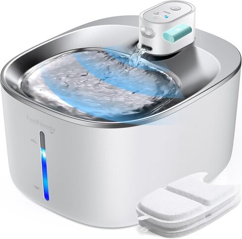 FEELNEEDY Wireless Cat Water Fountain Stainless Steel with Sensor, 4000mAh Battery Operated, 4L/135fl oz Pet Water Fountain for Cats Dogs, Ultra Quiet Cat Drinking Fountain with 2 Filters (YPD-C004S) in Kuwait