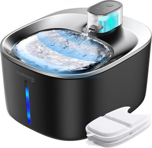 FEELNEEDY Wireless Cat Water Fountain Stainless Steel with Sensor, 4000mAh Battery Operated, 4L/135fl oz Pet Water Fountain for Cats Dogs, Ultra Quiet Cat Drinking Fountain with 2 Filters (YPD-C004S) in Kuwait