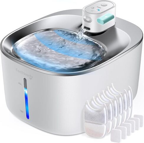 FEELNEEDY Wireless Cat Water Fountain Stainless Steel with Sensor, 4000mAh Battery Operated, 4L/135fl oz Pet Water Fountain for Cats Dogs, Ultra Quiet Cat Drinking Fountain with 2 Filters (YPD-C004S) in Kuwait