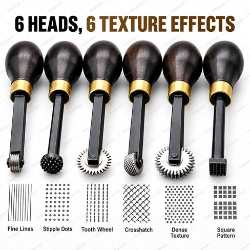 6-piece Printmaking Roulette Tool Set, Woodblock Carving Tool Set, Intaglio Etching Texture Wheels and Stippling Tools with Steel Heads and Wood Handles for Copper Plate, Woodblock and Engraving in Saudi Arabia