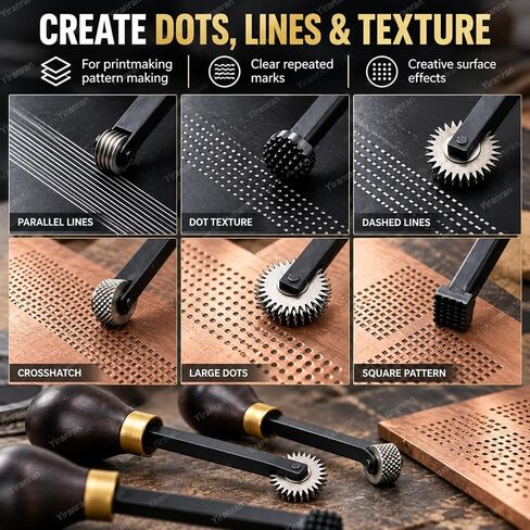 6-piece Printmaking Roulette Tool Set, Woodblock Carving Tool Set, Intaglio Etching Texture Wheels and Stippling Tools with Steel Heads and Wood Handles for Copper Plate, Woodblock and Engraving in Saudi Arabia
