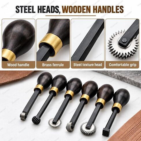 6-piece Printmaking Roulette Tool Set, Woodblock Carving Tool Set, Intaglio Etching Texture Wheels and Stippling Tools with Steel Heads and Wood Handles for Copper Plate, Woodblock and Engraving in Saudi Arabia