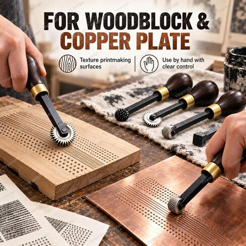 6-piece Printmaking Roulette Tool Set, Woodblock Carving Tool Set, Intaglio Etching Texture Wheels and Stippling Tools with Steel Heads and Wood Handles for Copper Plate, Woodblock and Engraving in Saudi Arabia