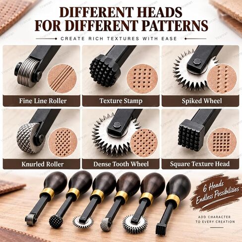 6-piece Printmaking Roulette Tool Set, Woodblock Carving Tool Set, Intaglio Etching Texture Wheels and Stippling Tools with Steel Heads and Wood Handles for Copper Plate, Woodblock and Engraving in Saudi Arabia