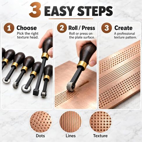 6-piece Printmaking Roulette Tool Set, Woodblock Carving Tool Set, Intaglio Etching Texture Wheels and Stippling Tools with Steel Heads and Wood Handles for Copper Plate, Woodblock and Engraving in Saudi Arabia