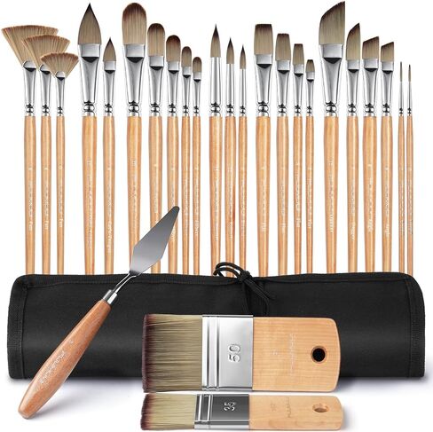 Fuumuui 26pcs Professional Paint Brush Set - High-Grade Series Synthetic Nylon Paint Brushes for Landscape, Acrylic, Oil, Watercolor, Gouache - Multi-Functional Universal Free Style for Art Supplies in Kuwait