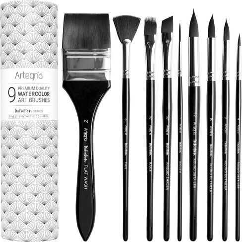 ARTEGRIA Watercolor Brush Set, 10 Soft Synthetic Squirrel Brushes in Kuwait