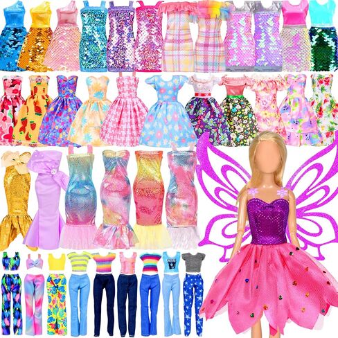 BYMORE 12 Set Doll Clothes Kit, Include Fashion Dresses, Floral Dresses, Sequins Dresses, Evening Party Dresses, Fairy Dresses with Wings, Tops and Pants in Gift Box for 11"-12" Dolls in Saudi Arabia