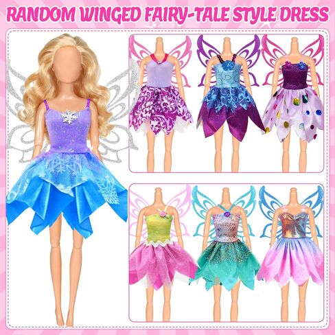 BYMORE 12 Set Doll Clothes Kit, Include Fashion Dresses, Floral Dresses, Sequins Dresses, Evening Party Dresses, Fairy Dresses with Wings, Tops and Pants in Gift Box for 11"-12" Dolls in Saudi Arabia