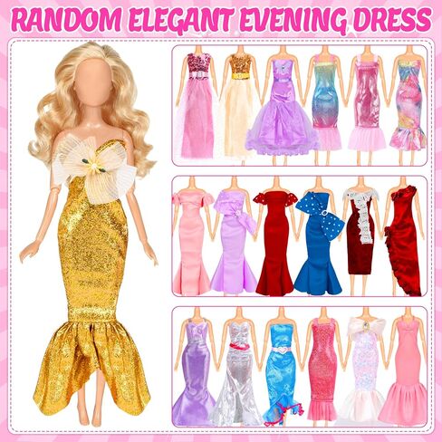 BYMORE 12 Set Doll Clothes Kit, Include Fashion Dresses, Floral Dresses, Sequins Dresses, Evening Party Dresses, Fairy Dresses with Wings, Tops and Pants in Gift Box for 11"-12" Dolls in Saudi Arabia